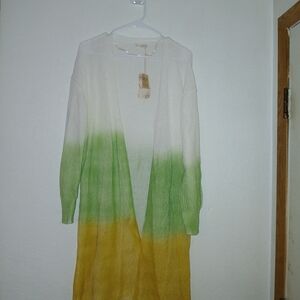 NWT, Gradient Open-Front Cardigan - Green, Yellow, White. SZ. MEDIUM